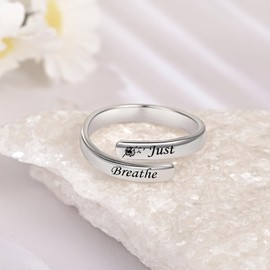 BEILIN Just Breathe Dandelion Rings 925 Sterling Silver Adjustable Promise Finger Ring Inspirational Jewelry Gifts for Women, Metal, No Gemstone