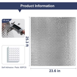 Double Reflective Bubble Foil Insulation Foam, 23.6 in x 25.3 ft Aluminum Foil Thermal Insulation Radiant Barrier for Windows, Garage Door, RV, Roof