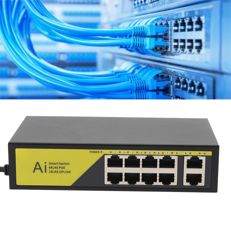 AI POE Switch 8 POE Ports and 2 Uplink 100Mbps