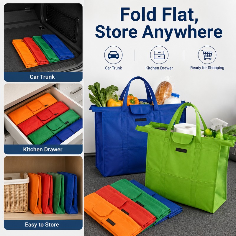 Reusable Shopping Tote Bags for Grocery Carts – 4-Piece Foldable