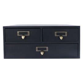 4 Pack Desktop Cabinets, 3-Drawer Vintage Wood Desk Organizer Stackable Units with Label Holders for Herb Storage, Apothecary Diaries, Tea Collection, Cosmetics, Jewelry (Black)