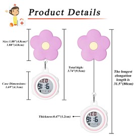 Lancardo Digital Clip on Watch: Retractable Cute Flower Pattern Badge Silicon Cover Fob Pocket Watch Women Men Doctor Medical Students