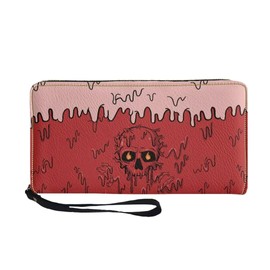 Womens Wallets PU Leather Clutch Long Wallet Red Bloody Skull for Women Card Holder Phone Organizer Ladies Travel Purse