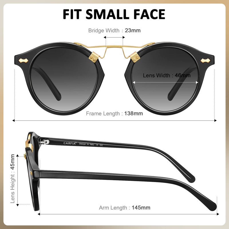 CARFIA Elegant Women's Polarised UV400 Sunglasses for Small and Narrow