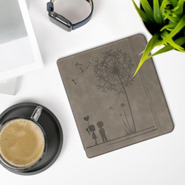 kwmobile Case Compatible with Tolino Epos 3 Case - Faux Leather Cover - Dandelion Love Grey