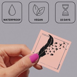 Fake Tattoo Feather - Temporalis® | Temporary Tattoos for Adults - EU Certified Cosmetics, Vegan & Waterproof - Lasts 1 to 2 Weeks [Feather and Flying Birds]