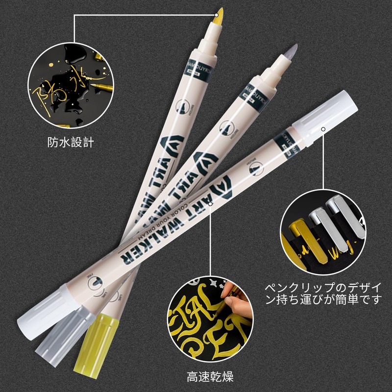 Aninako Gold Pen, 2 Kinds of Tips, Silver, Silver Marker,