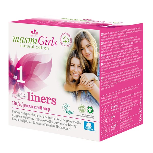 MASMI Natural Cotton Organic Pantiliners Girls 1, Pack of 12