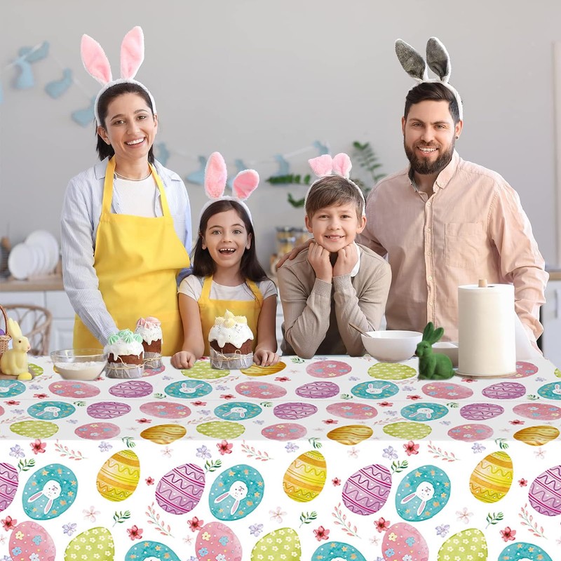 Pack of 3 Easter tablecloths, 274 x 137 cm tablecloth,