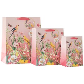 Design By Violet Tropical Birds Beautiful Floral Paper Gift Bag With Matching Gift Tag Spring Flowers Birthday Mother's Day Easter Valentines Medium