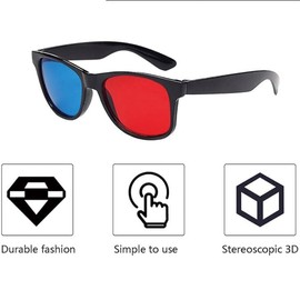 EnweiBingshi 2Pcs 3D Glasses,Portable 3D Rectangle Sunglasses,Trendy Retro Fashion Glasses for Light Shows, Holiday Parties, Home Theaters, TV Game (Red and blue)