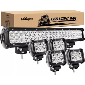 Nilight Led Light Bar 22Inch 480W Triple Row Flood Spot Combo Waterproof - 126w Light + 4pcs 18w LED Pods