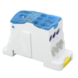 160A 690V DIN Rail Terminal Block Power Junction Box with Brass Terminal for Fixed Connection PA66 Housing (Blue)