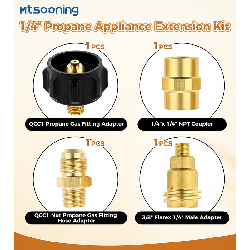 4PCS QCC1 Nut Propane Gas Fitting Adapter Kit,5040 QCC1 Nut