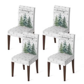Horaldaily 4PCS Christmas Dining Chair Covers,White Christmas Pine Trees Stretch Removable Washable Slipcover Chair Protector for Dining Room Home Decor