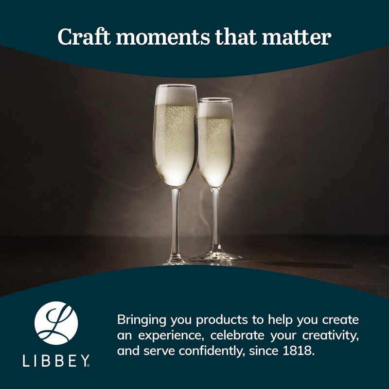Libbey 7500 Vina Stemmed Flute Glasses Set, 8 Oz, Tall