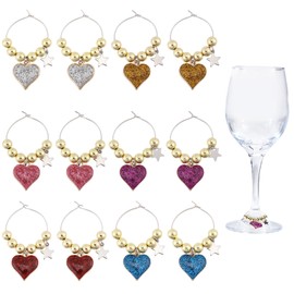 CHGCRAFT 12 Pcs 6 Color Heart Wine Charms Heart Shaped Wine Glass Charms Parties and Event Glass Charms Heart Wine Glass Maker for Party Decoration