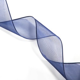 VATIN Navy Blue Organza Wired Ribbon, 1-1/2" Blue Sheer Ribbon with Metallic Edge for Christmas Tree Decoration Gift Wrapping Wedding Crafts -25 Yards