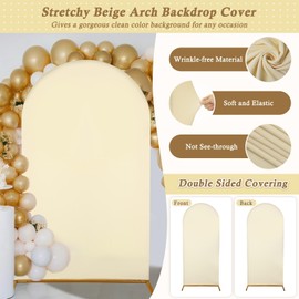 7.2FT Arch Backdrop Cover, Beige Spandex Arch Cover Stretchy Backdrop Stand Cover with Balloon Tying Tools for Wedding Ceremony Baby Shower Birthday Party Photo Background Arch Decorations