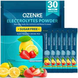OZENKE OZENKE Electrolytes Powder Packets, 30 Sticks Hydration Packets Sugar Free, Electrolyte Drink Mix Portable Electrolyte Packets for Rapid Hydration, 0 Sugar & 0 Calorie, Lemon & Strawberry Flavor
