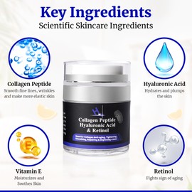 HM Collagen Peptide Cream with Hyaluronic Acid, Retinol & Vitamin E, Anti Wrinkle Anti Aging Skincare, Restores Collagen to the Skin, Fights Aging Dullness & Regains Soft Resilient Skin