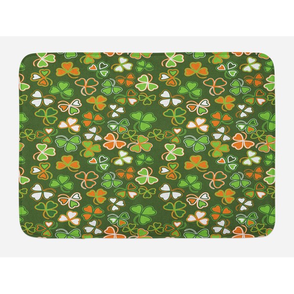 Ambesonne St. Patrick's Day Bath Mat, Lucky Shamrocks Pattern Irish