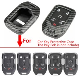 Unbranded For Chevy Silverado Suburban Tahoe Carbon Fiber Key Fob Case Cover + Keychain