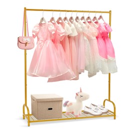 AUPSEN Kids Clothing Rack - Small Garment Rack with Bottom Storage Shelf, Metal Toddler Dress Up Rack for Little Girls, Kids Dress Up Clothes Storage for Coats, Skirts, Dance Costume（Gold）
