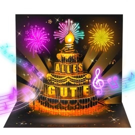APOTODITO APOTODITO Geburtstagskarte mit Musik und Licht, 3D Pop Up Geburtstagskarte auf Deutsch mit Feuerwerk und Einblasbares Kerzen, Happy Birthday Geburtstagsgeschenk für Männer Frauen Kinder