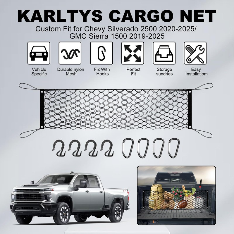 Karltys Truck Bed Cargo Net for 2019-2026 Chevy Silverado/GMC Sierra