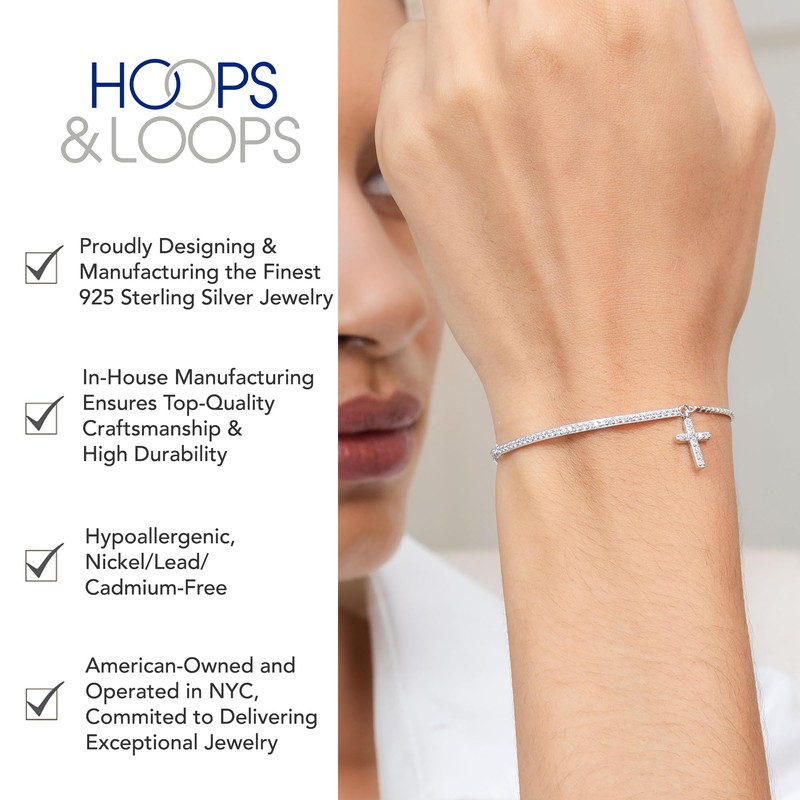 Hoops & Loops Sterling Silver Cubic Zirconia Cross & Bar