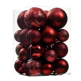 Wironlst Christmas Ball Ornaments - 30pcs Shatterproof Plastic Christmas Ornaments Hanging Ball Decorations for Xmas Tree, Holiday, Wedding, Party (Multi-Size, Burgundy)