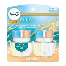 Febreze Plug In Air Freshener, Odor-Fighting Scented Oil Refill, Warm Ocean Breeze, 2 Refill