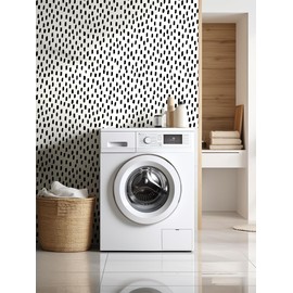 HAOKHOME Black Peel and Stick Wallpaper Modern Dots Wall Paper Removable for Bathroom Black/White Contact Paper 17.3in x 32.8ft