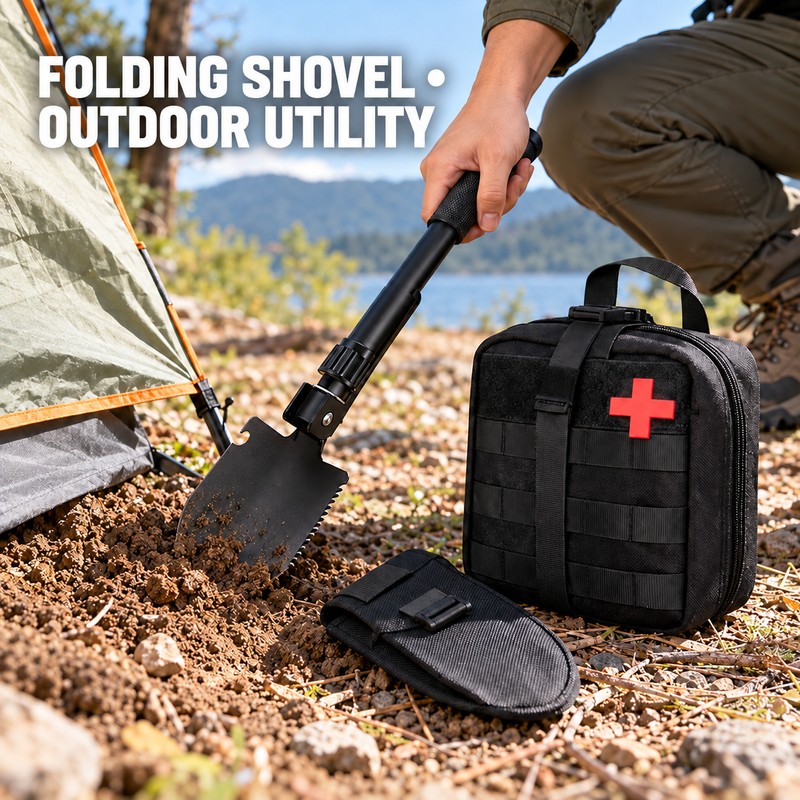 MOLLE Tactical First Aid & Survival Kit with Folding Shovel,