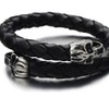 COOLSTEELANDBEYOND Elastic Adjustable Men's Black Braided Leather Wrap Bracelet Wristband
