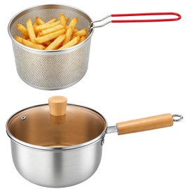 Deep Fryer Pot with Basket, Stainless Steel Frying Pot with Fryer Basket and Lid, 410 Stainless Steel Frying Boiling Cooker for French Fries, Seafood, Chicken