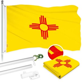UD_G128 Combo Pack: 5 Ft Tangle Free Aluminum Spinning Flagpole (Silver) & New Mexico NM State Flag 2.5x4 Ft, ToughWeave Series