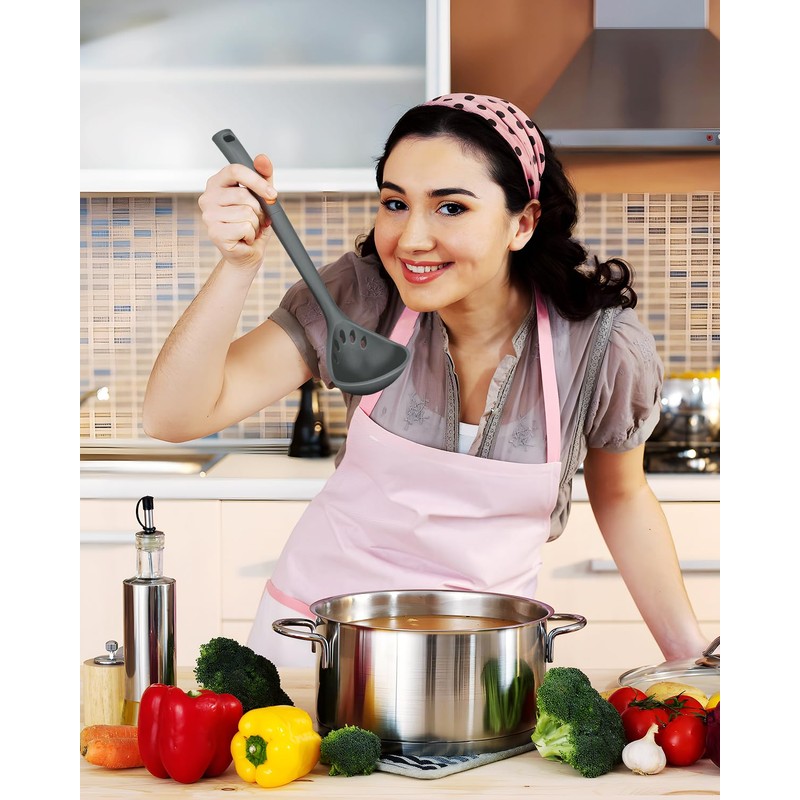 Silicone Pasta Fork and Ladle Spoon Set, Large Non Stick