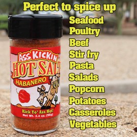 Ass Kickin' Habanero Hot Spicy Salt - 3.4oz. Shaker Jar - Perfect Flavored Salt for Popcorn Seasoning, Margarita Salt and French Fry Seasoning - Premium Gourmet Gift