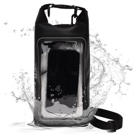 Plliocse Dry Bag Waterproof Dry Bag Phone Pouch, 2 in 1 Dry Sack and Phone Bag, 2L Small Boat Dry Bags with Adjustable Shoulder Strap for Hiking, Camping, Cycling (Black)