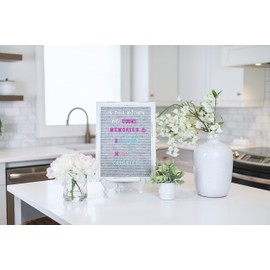 Rustic Felt Letter Board Ultimate Bundle Farmhouse Vintage White Wood Frame and Stand by Felt Creative Home Goods Changeable Message Memo Board 800+ Letter Set (Gray, 12x16)