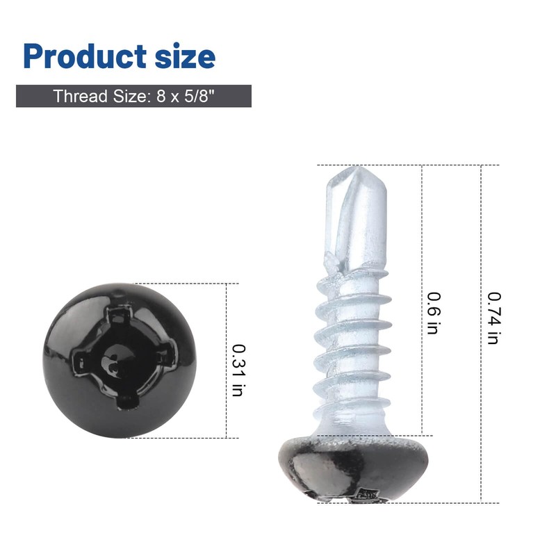 Pan Head Metal RV Screws Black #8 X 5/8" for