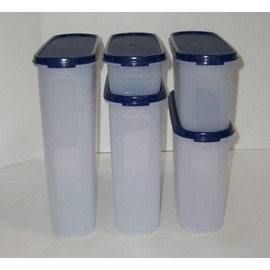 Tupperware Modular Mates Super Oval Pantry Set, 5 Food Storage Containers (Discontinued Bold n Blue Seals)
