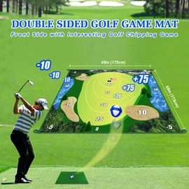 Golf Chipping Game with Hitting Mat, 70"x70" Double Sided Golf Practice Mat Kits with 20 Sticky Balls, Indoor Outdoor Golf Training Accessories for Adult Family Yard Game (No Club)