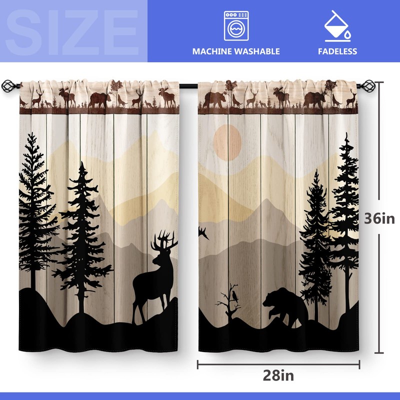 Kitchen Curtains - Forest Sunset Country Rustic Farmhouse Short Cafe