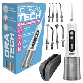 OraTECH Water Dental Flosser, Portable Cordless Oral Irrigator 350ML Rechargeable Travel IPX7 Waterproof Electric Flossing for Teeth Cleaning (Black)