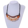 Avalaya Statement Sea Shell, Orange/Brown Wood Bead Black Cotton Cord
