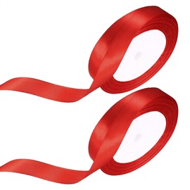 Satin Ribbon Red, 2 Rolls Red Ribbon, 15 mm x 22 m Gift Ribbon Red Ribbon, Decorative Ribbon Fabric Ribbon for Gift Wrapping, Hair Bows, Crafts, Car, Bridal Bouquet, Wedding Decoration