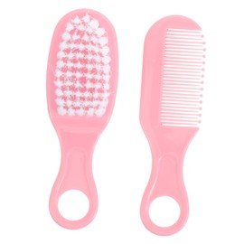 Sosoport 1Set Massage Comb Soft Bristle Hair Brush and Comb Kit for Newborns Gentle Grooming Tools for Boy Girl Promotes and Brain Development Pink
